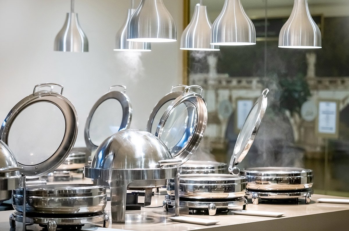 Professional kitchen setup with industrial stainless steel equipment